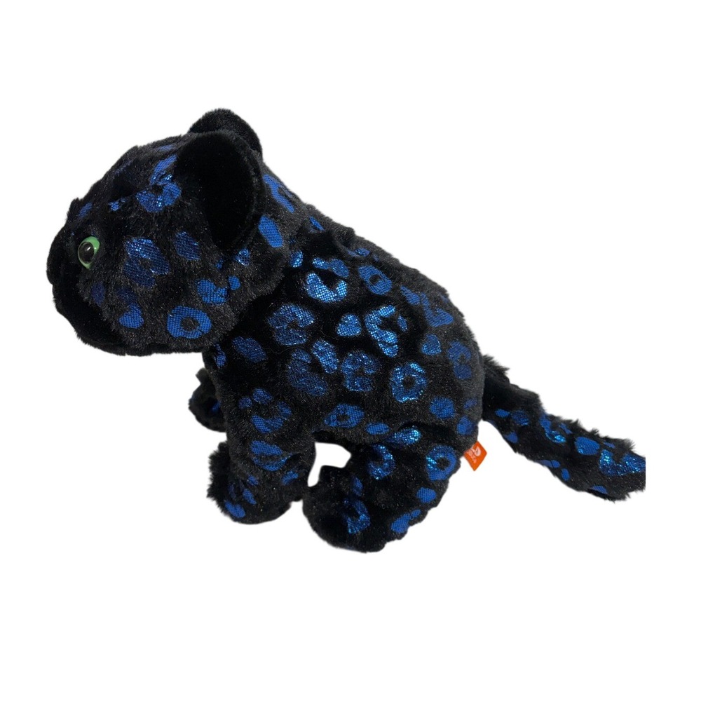 Wild Republic Black Panther Plush Blue Metallic Leopard Spots Green Eyes Stuffed